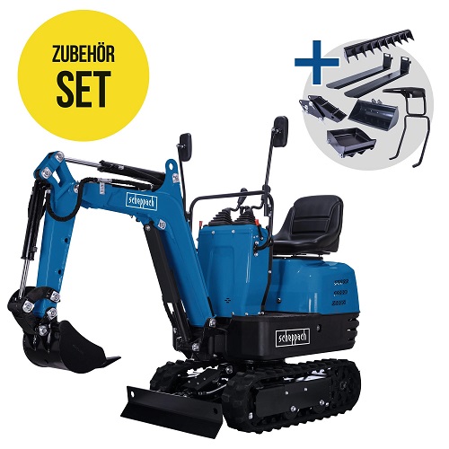 SCHEPPACH EXC815 Minibagger mit Palettengabel und Anbaugeräten