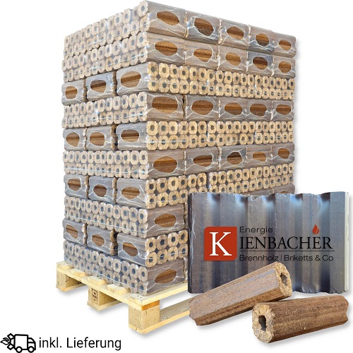 PiniKay Holzbriketts aus Buche und/oder Eiche, 960 kg Palette, ca. 50 mm mit Zugloch