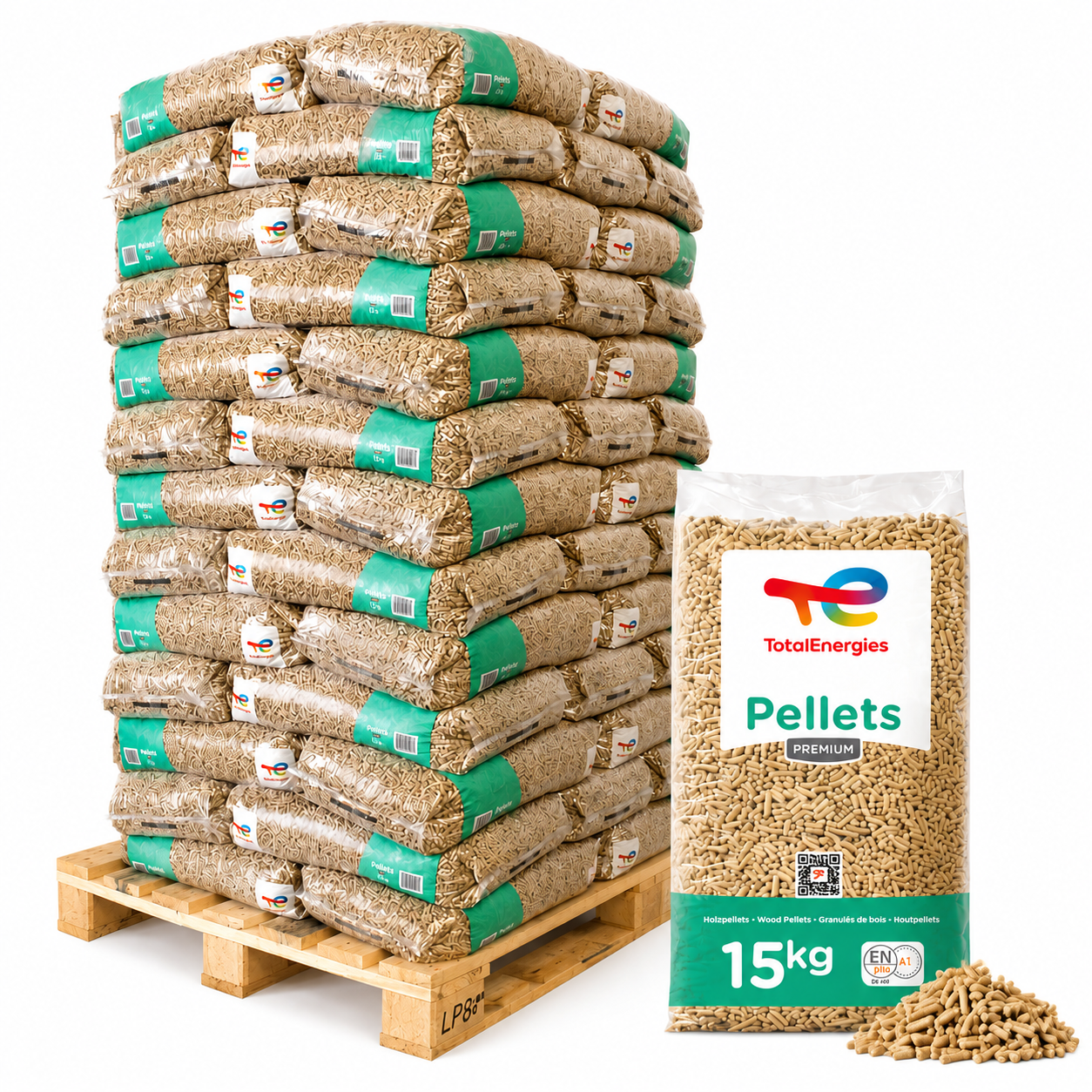 Holzpellets 6 mm – 975 kg Palette (65 × 15 kg) – Sackware für Heizungsanlagen