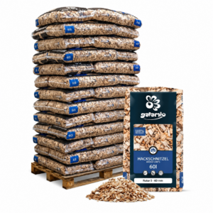 Holzhackschnitzel natur 5–60 mm – 2340 L (39 × 60 L) – Bodenschutz